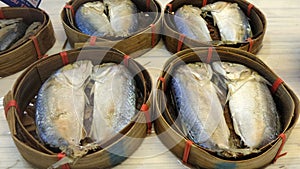 Pla Tu Mackerel fish in bamboo basket