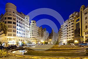 Placa del Ajuntament in summer evening. Valencia