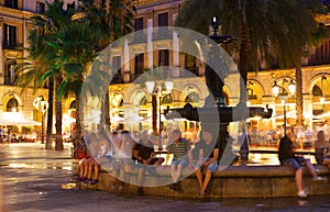 Placa Reial in summer night. Barcelona