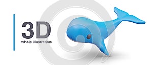 Placard with blue big whale swimming on white background