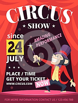 Placard of circus invitation. Vector poster with various circus artists