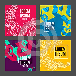 Placard, Poster or Flyer Template Set with Abstract Geometric Design. Vector