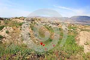 The place of Ancient Panjekent near modern Penjikent city, Tajikistan