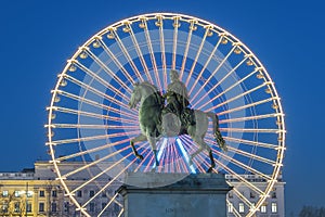 Place Bellecour, famous statue of King Louis XIV and the wheel