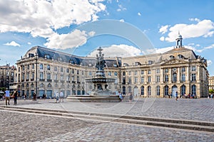 Place of Bourse with fountain Three Graces in Bordeaux