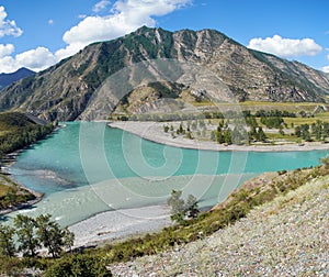 Place of the confluence of the rivers Katun and Chuya in Altai m