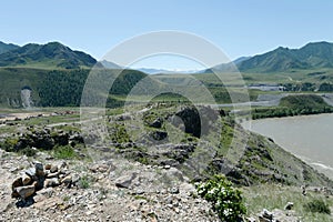 Place of the confluence of the rivers Katun and Chuya in Altai mountains. Siberia, Russia