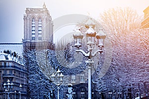 Place de Hotel-de-Ville after snowfall in Paris