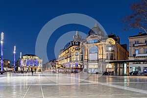 Place de la Comedie square at dusk, Montpellier, France