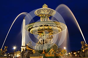 Place de la Concorde by night in Paris, France