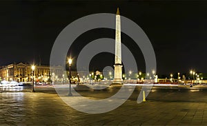 Place de la Concorde and  Obelisk of Luxor at Night panorama, Paris, France