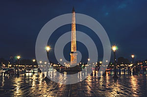 Place de la Concorde in Paris, France at night