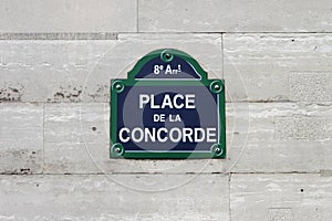 Place de la Concorde Street Sign in Paris