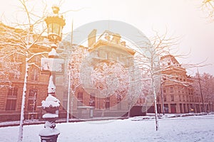 Place de la Republique in Paris during rare snow