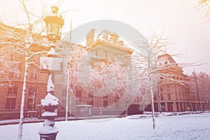 Place de la Republique in Paris during rare snow photo