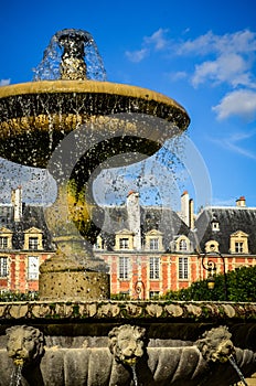 Place des Vosges, Paris, France - the fountain in close-up