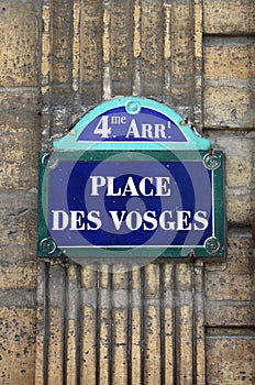 Place des Vosges street sign