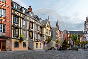 Place du Lieutenant-Aubert with famos old buildings in Rouen, Normandy, France