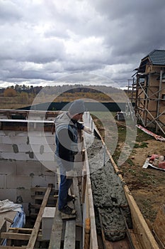 Place of foundation of new house, building, details and reinforcement of steel bars and wire rod, cement pouring