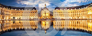 Place la Bourse in Bordeaux, the water mirror by night France