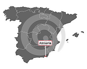 Place name sign Almeria at map of Spain