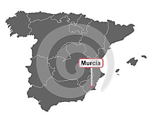 Place name sign Murcia at map of Spain