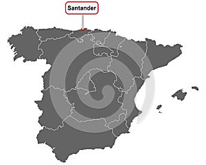 Place name sign Santander at map of Spain