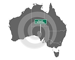 Place name sign South Australia at map of Australia