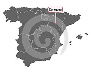 Place name sign Zaragoza at map of Spain