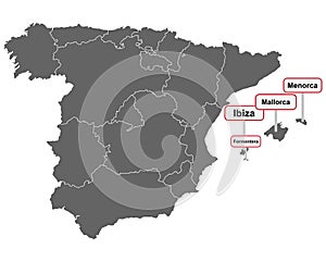 Place name signs and map of the Balearic Islands