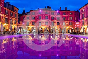 Place Nationale at night in Montauban in Tarn et Garonne, Occitanie, France