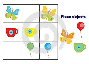 Place objects on places. educational children game. Logic Kids activity sheet