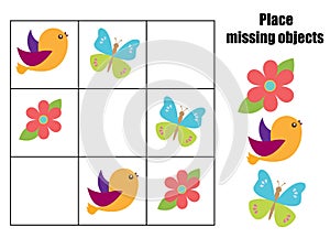 Place objects on places. educational children game. Logic Kids activity sheet