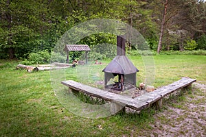 Place prepared to make campfire in nature outdoor area.