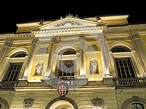 Place Reformation with illuminated Christmas tree and Municipal Palace
