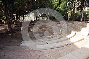 The place of religious meetings in front of the Church of the Primacy of St Peter, Tabgha, Israel