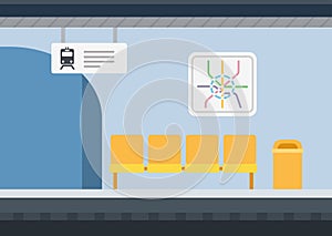 Place of rest, waiting, bench at the metro station vector icon flat isolated illustration