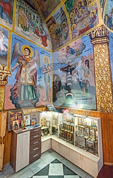 Place of sale of icons in the temple of Sokolinsky Monastery in Bulgaria