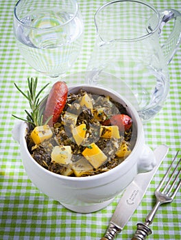 Place Setting Containing Potato and borecole