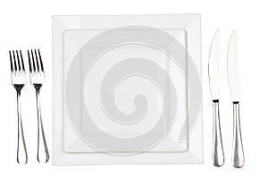 Place setting with high-gloss plate, knife & fork.