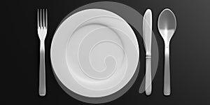 Place Setting isolated on black background. 3d illustration