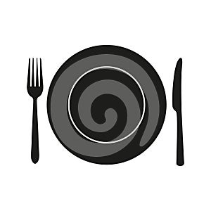Place setting with plate, knife and fork. Vector.