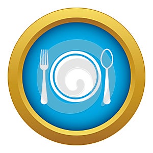 Place setting with plate,spoon and fork icon blue vector isolated