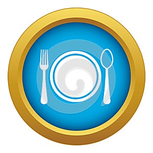 Place setting with plate,spoon and fork icon blue vector isolated
