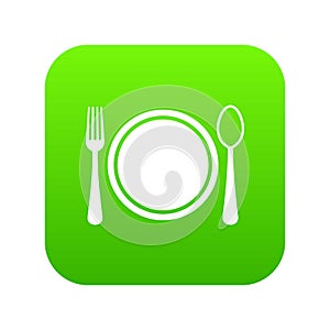 Place setting with plate,spoon and fork icon digital green