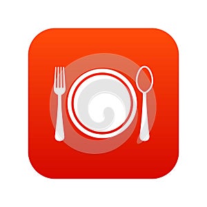 Place setting with plate,spoon and fork icon digital red