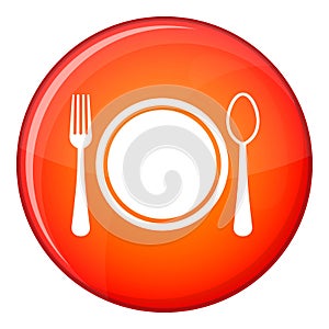 Place setting with plate,spoon and fork icon, flat style