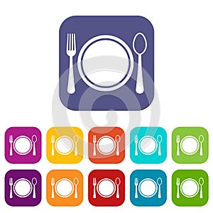 Place setting with plate,spoon and fork icons set