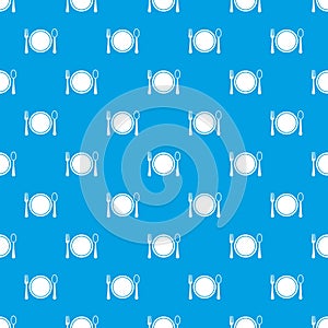 Place setting with plate,spoon and fork pattern seamless blue