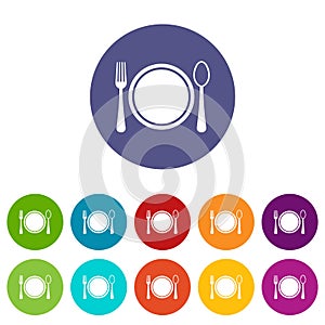 Place setting with plate,spoon and fork set icons